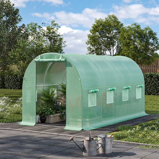 13×9ft/ 19×9ft Metal Framed Walk-in Greenhouse with Zipper Door and Windows